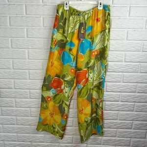 SIGRID OLSEN 100% SILK PULL ON WIDE LEG CROP PANTS FLORAL FLOWY LINED SIZE MED